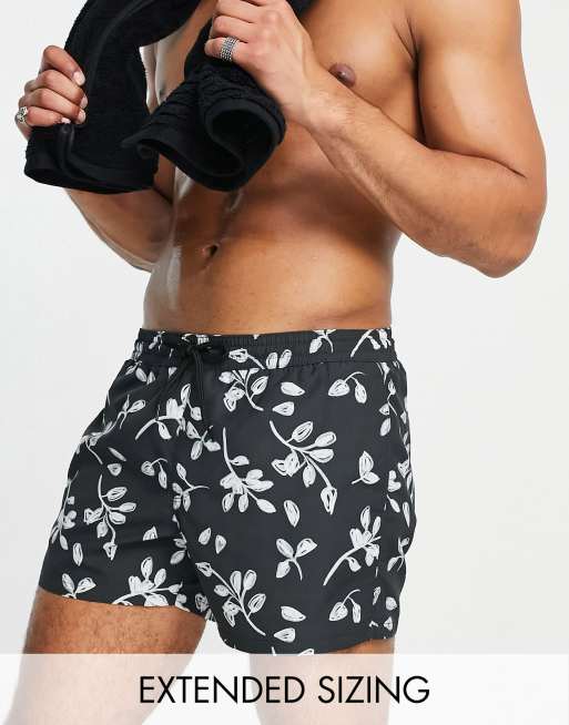 ASOS DESIGN - Pantaloncini da bagno taglio corto neri con stampa a fiori