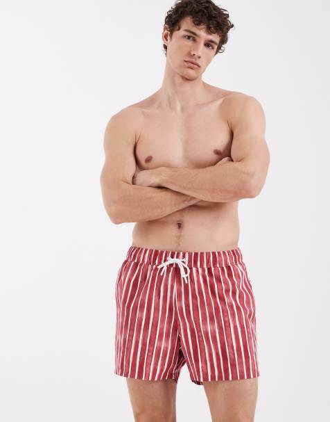 ASOS DESIGN - Pantaloncini da bagno taglio corto rossi a righe - view 1