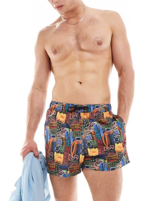 ASOS DESIGN - Pantaloncini da bagno taglio corto stampati