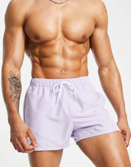 ASOS DESIGN - Pantaloncini da bagno taglio corto viola color block