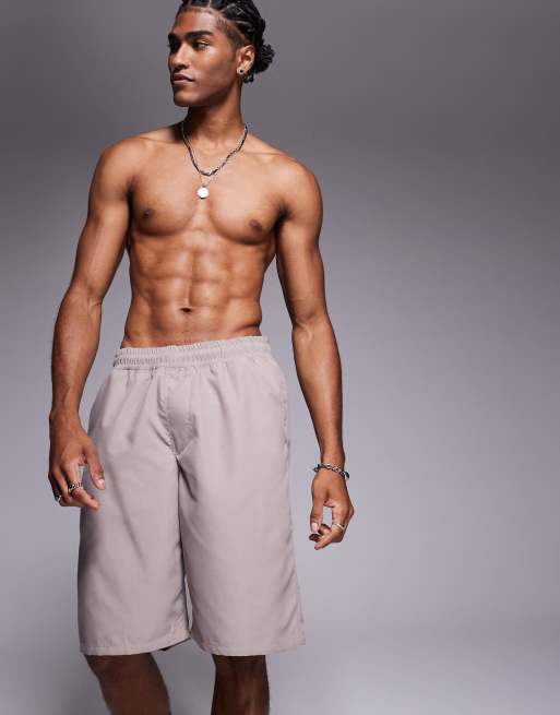 ASOS DESIGN - Pantaloncini da bagno taglio lungo beige