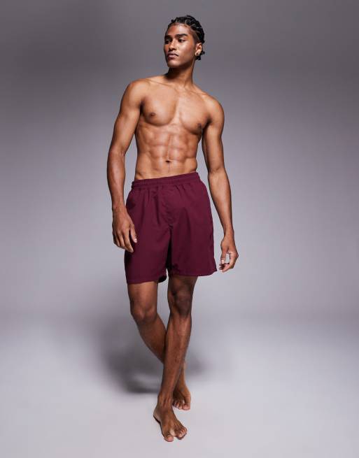 ASOS DESIGN - Pantaloncini da bagno taglio lungo color bordeaux