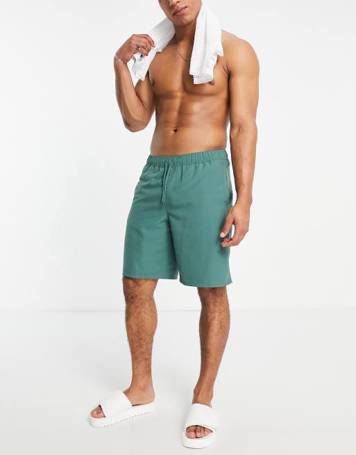 ASOS DESIGN - Pantaloncini da bagno taglio lungo verde scuro