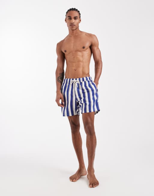 ASOS DESIGN - Pantaloncini da bagno taglio medio a righe blu