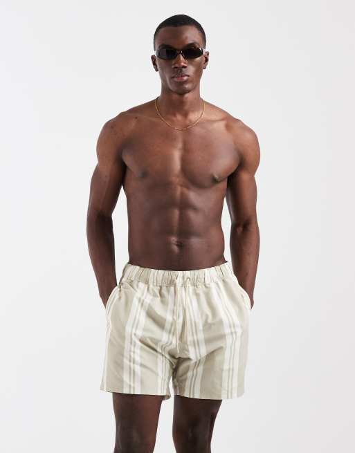 ASOS DESIGN - Pantaloncini da bagno taglio medio beige a righe