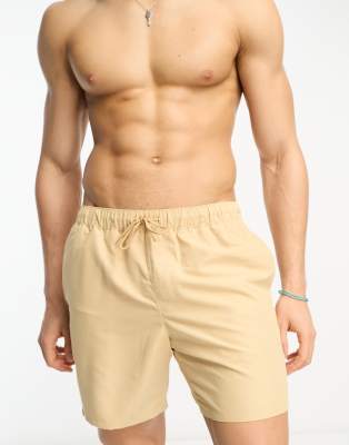 ASOS DESIGN - Pantaloncini da bagno taglio medio beige