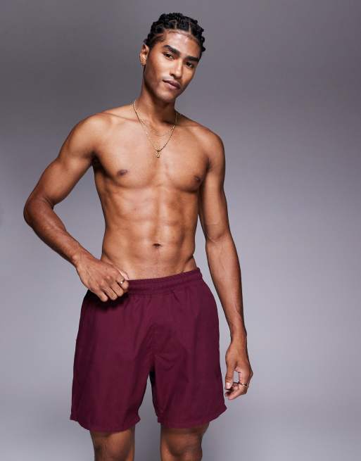 ASOS DESIGN - Pantaloncini da bagno taglio medio bordeaux
