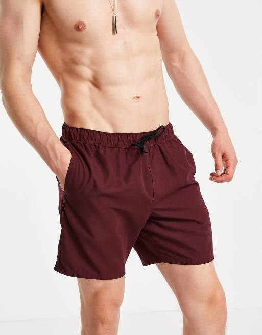 ASOS DESIGN - Pantaloncini da bagno taglio medio bordeaux