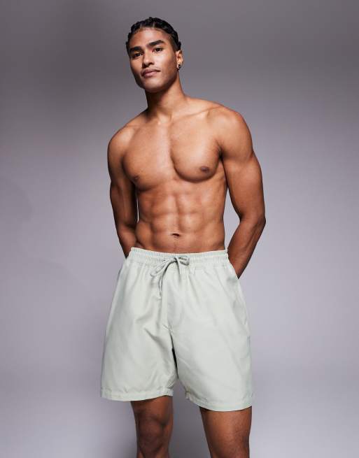 ASOS DESIGN - Pantaloncini da bagno taglio medio verde salvia