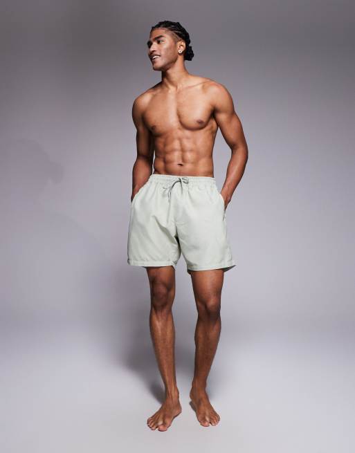 ASOS DESIGN - Pantaloncini da bagno taglio medio verde salvia, 2 di 5