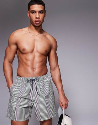 ASOS DESIGN - Pantaloncini da bagno taglio medio verdi a righe