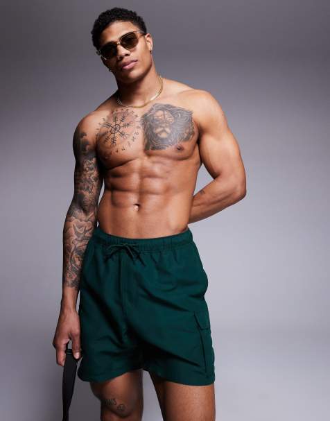 ASOS DESIGN - Pantaloncini da bagno taglio medio verdi con tasche stile cargo - view 1