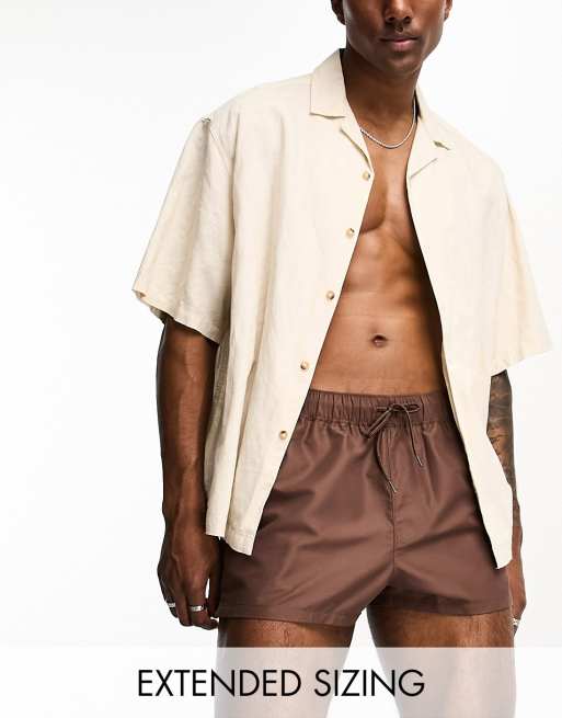 ASOS DESIGN - Pantaloncini da bagno taglio super corto marroni