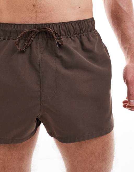 ASOS DESIGN - Pantaloncini da bagno taglio super corto marroni, 4 di 4