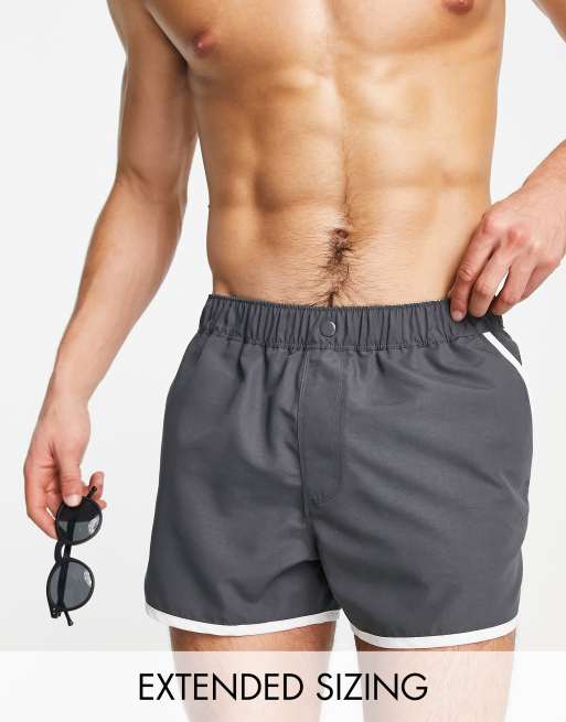 ASOS DESIGN - Pantaloncini da bagno taglio super corto stile runner antracite con chiusura intelligente