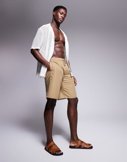 ASOS DESIGN - Pantaloncini da bagno tonalità neutra taglio lungo 