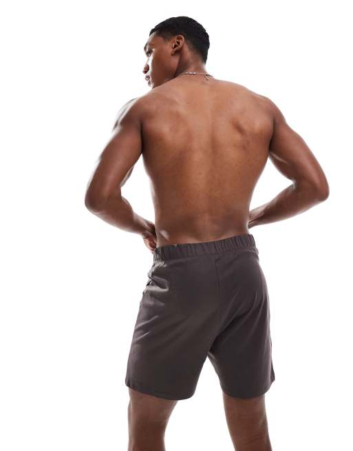 ASOS DESIGN - Pantaloncini da casa marrone foca con ricamo, 4 di 4