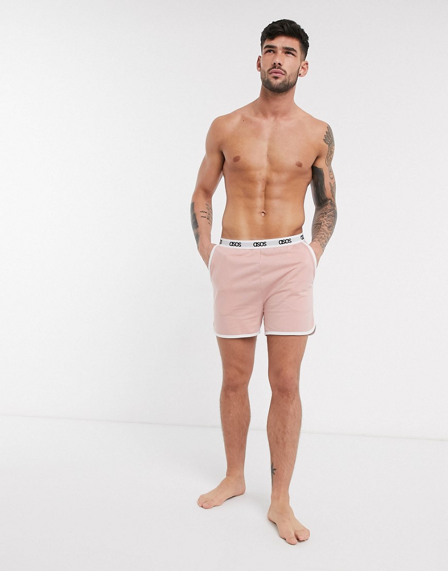 ASOS DESIGN - Pantaloncini da corsa e da casa rosa polvere con elastico con logo