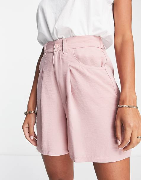 pantaloncini color pesca tenue effetto linoASOS in Lino di colore Rosa Donna Abbigliamento da Shorts da Mini shorts Asos design petite 