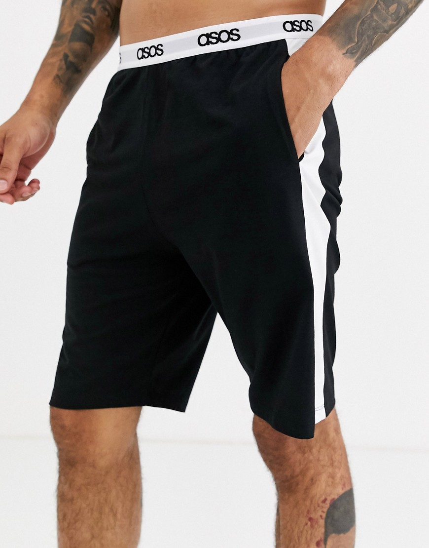 ASOS DESIGN - Pantaloncini del pigiama neri con riga laterale-Nero