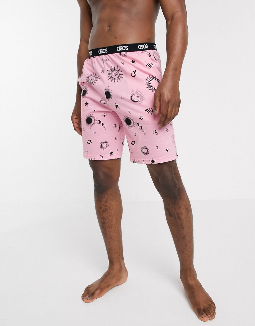 ASOS DESIGN - Pantaloncini del pigiama rosa polvere con costellazioni e elastico con logo