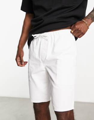 ASOS DESIGN pull on regular length denim cargo shorts in white - ASOS Price Checker