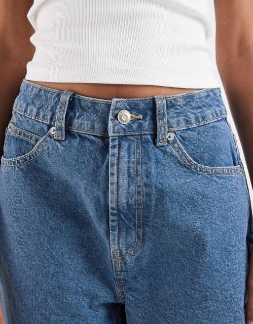 ASOS DESIGN - Pantaloncini di jeans dad fit blu pulito, 3 di 5