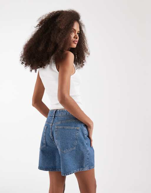 ASOS DESIGN - Pantaloncini di jeans dad fit blu pulito, 5 di 5