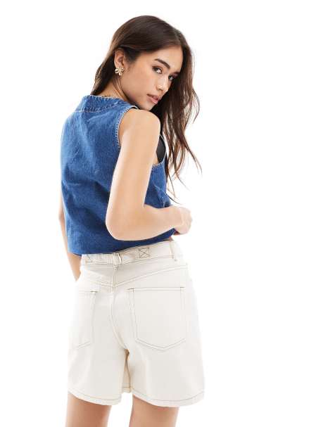 ASOS DESIGN - Pantaloncini di jeans dad fit color écru con cinturino - view 1