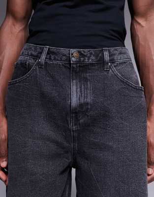 ASOS DESIGN standard length jorts in washed black
