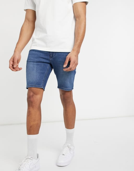 ASOS DESIGN - Pantaloncini di jeans power stretch con effetto spray on lavaggio scuro blu, 4 di 4