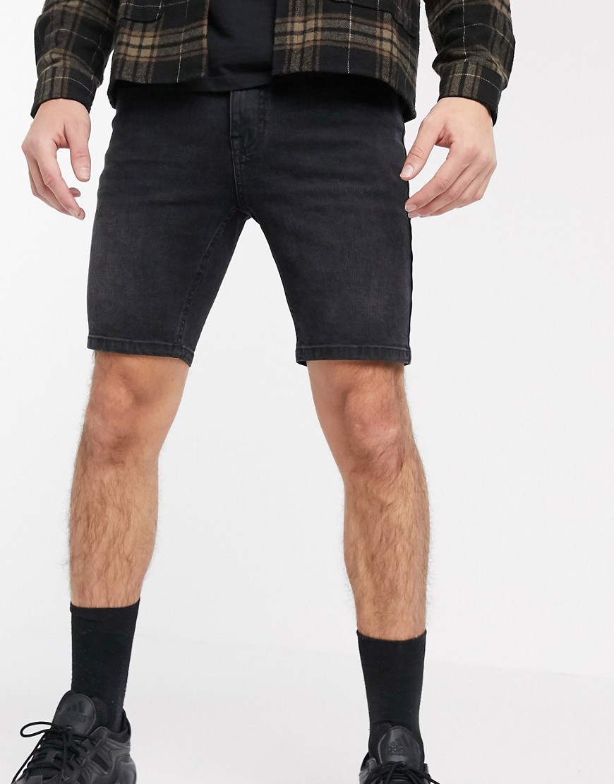 ASOS DESIGN - Pantaloncini di jeans power stretch skinny nero slavato