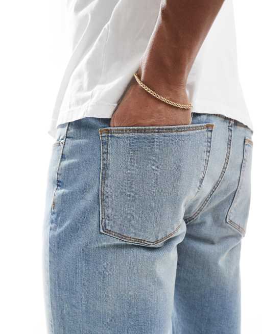 ASOS DESIGN - Pantaloncini di jeans skinny blu lavaggio medio, 5 di 5