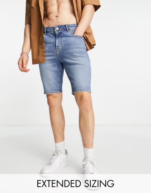 ASOS DESIGN - Pantaloncini di jeans skinny fit lavaggio blu scuro 