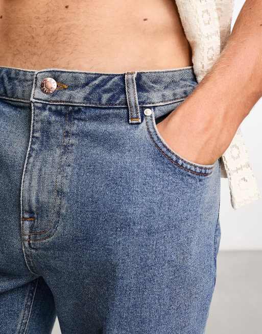 ASOS DESIGN - Pantaloncini di jeans skinny lunghezza normale blu lavaggio medio piatto, 3 di 4