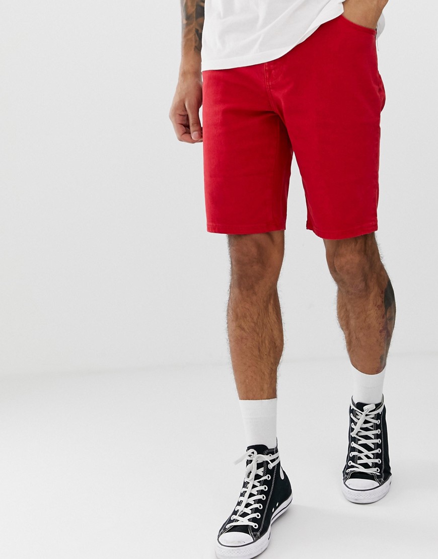ASOS DESIGN - Pantaloncini di jeans skinny rossi-Rosso