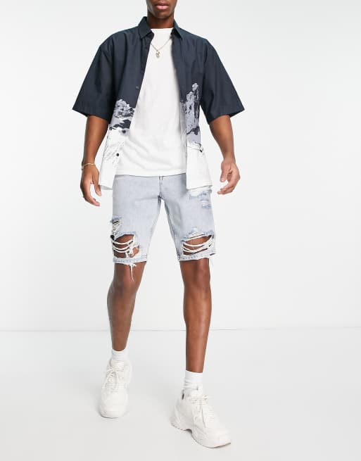ASOS DESIGN - Pantaloncini di jeans slim lavaggio chiaro con strappi vistosi , 4 di 4