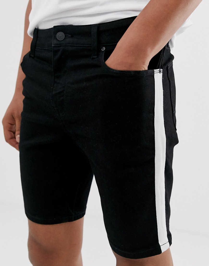 ASOS DESIGN - Pantaloncini di jeans super skinny denim power stretch neri con riga laterale-Nero