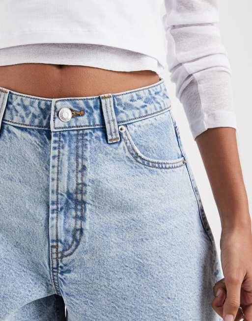 ASOS DESIGN - Pantaloncini di jeans svasati taglio lungo lavaggio vintage pallido, 3 di 5
