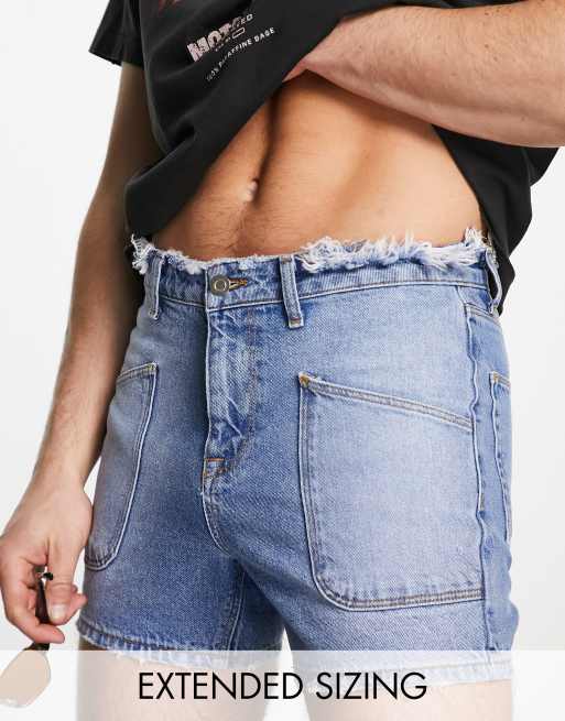 ASOS DESIGN - Pantaloncini di jeans taglio corto con tasche cargo