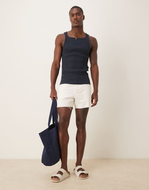 ASOS DESIGN - Pantaloncini di jeans taglio corto slim bianchi con strappi