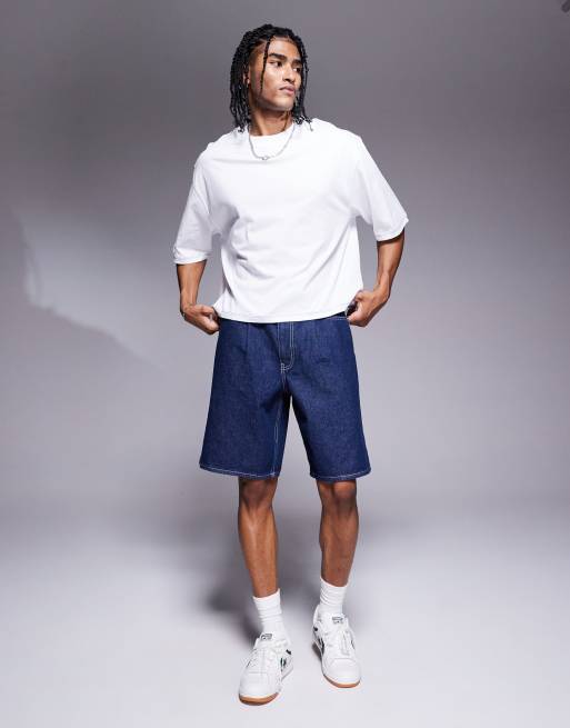 ASOS DESIGN - Pantaloncini di jeans taglio medio lavaggio grezzo allacciati sul davanti