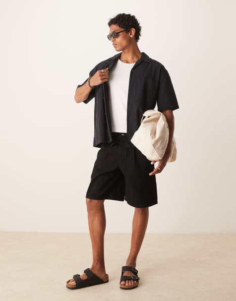 ASOS DESIGN - Pantaloncini di jeans taglio medio lavaggio nero allacciati sul davanti - view 1