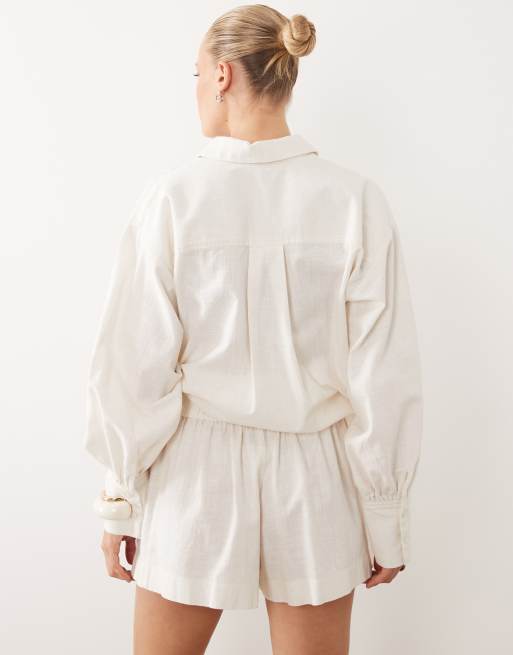 ASOS DESIGN - Pantaloncini effetto lino bianco sporco, 4 di 5