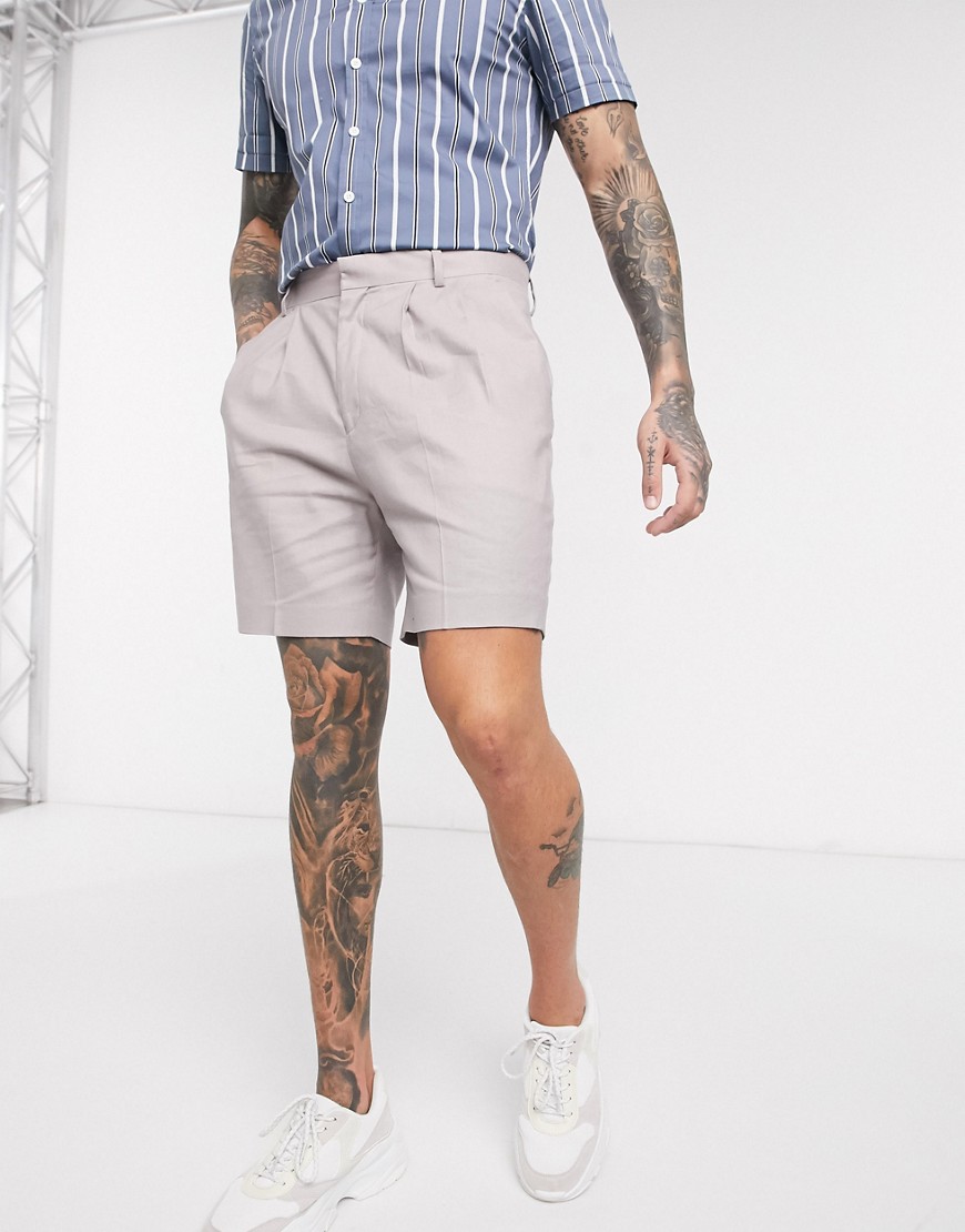 ASOS DESIGN - Pantaloncini eleganti affusolati in lino grigio