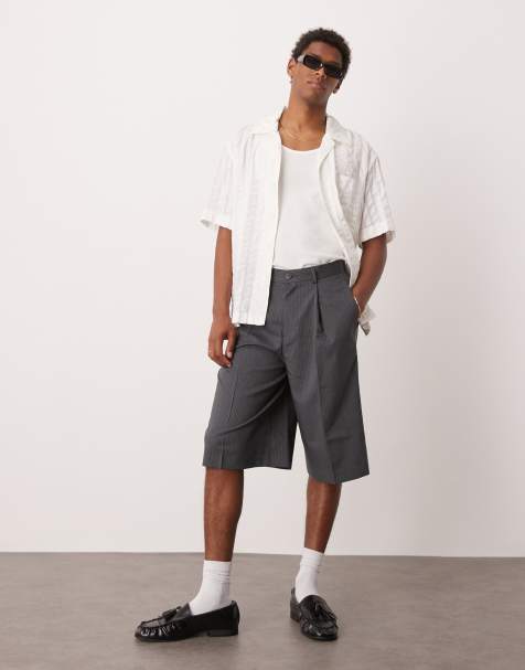 ASOS DESIGN - Pantaloncini eleganti oversize antracite gessato con pieghe sul davanti - view 1