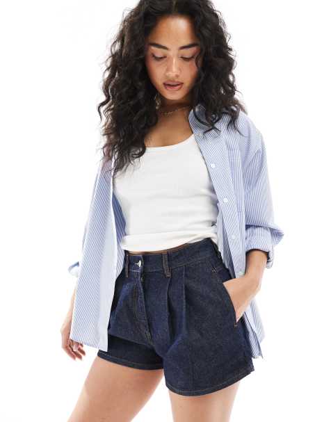 ASOS DESIGN - Pantaloncini in denim a pieghe blu indaco - view 1