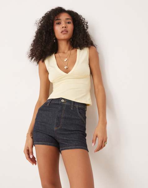 ASOS DESIGN - Pantaloncini in denim indaco lavaggio risciacquato a vita alta super elasticizzati - view 1