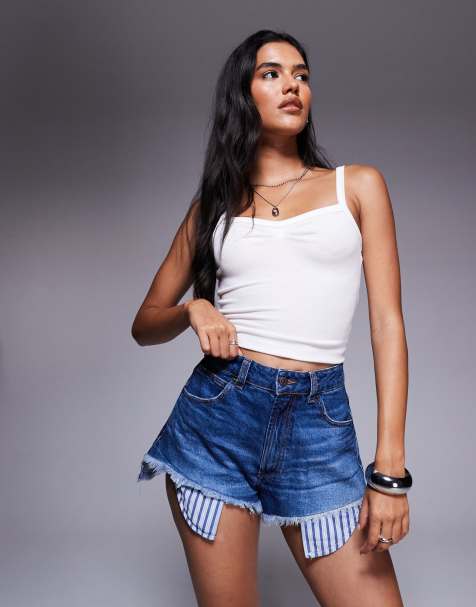 ASOS DESIGN - Pantaloncini in denim lavaggio medio con tasca scesa e strappi - view 1