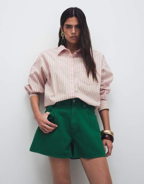 ASOS DESIGN - Pantaloncini in denim svasati taglio lungo verdi - view 1